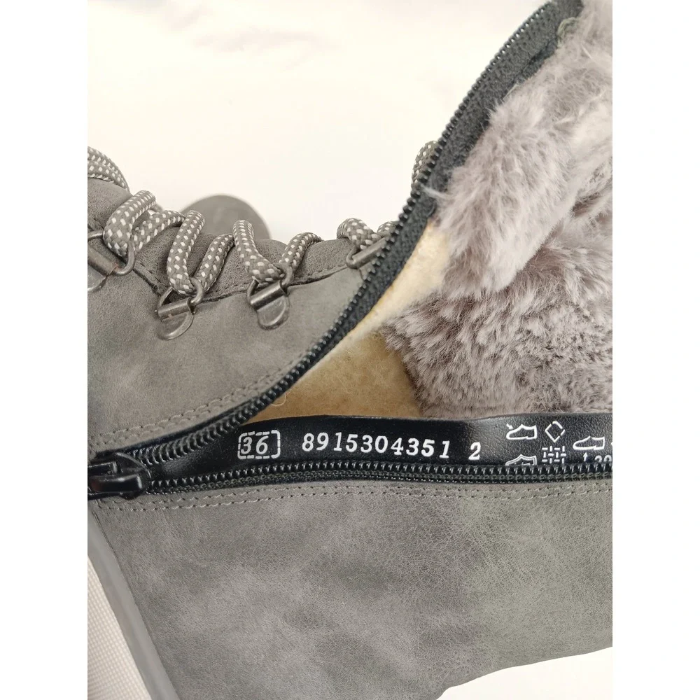 Remonte TEX Waterproof Grey Faux Suede Fur Lined Lace Up Winter Boots‎ Size 36
